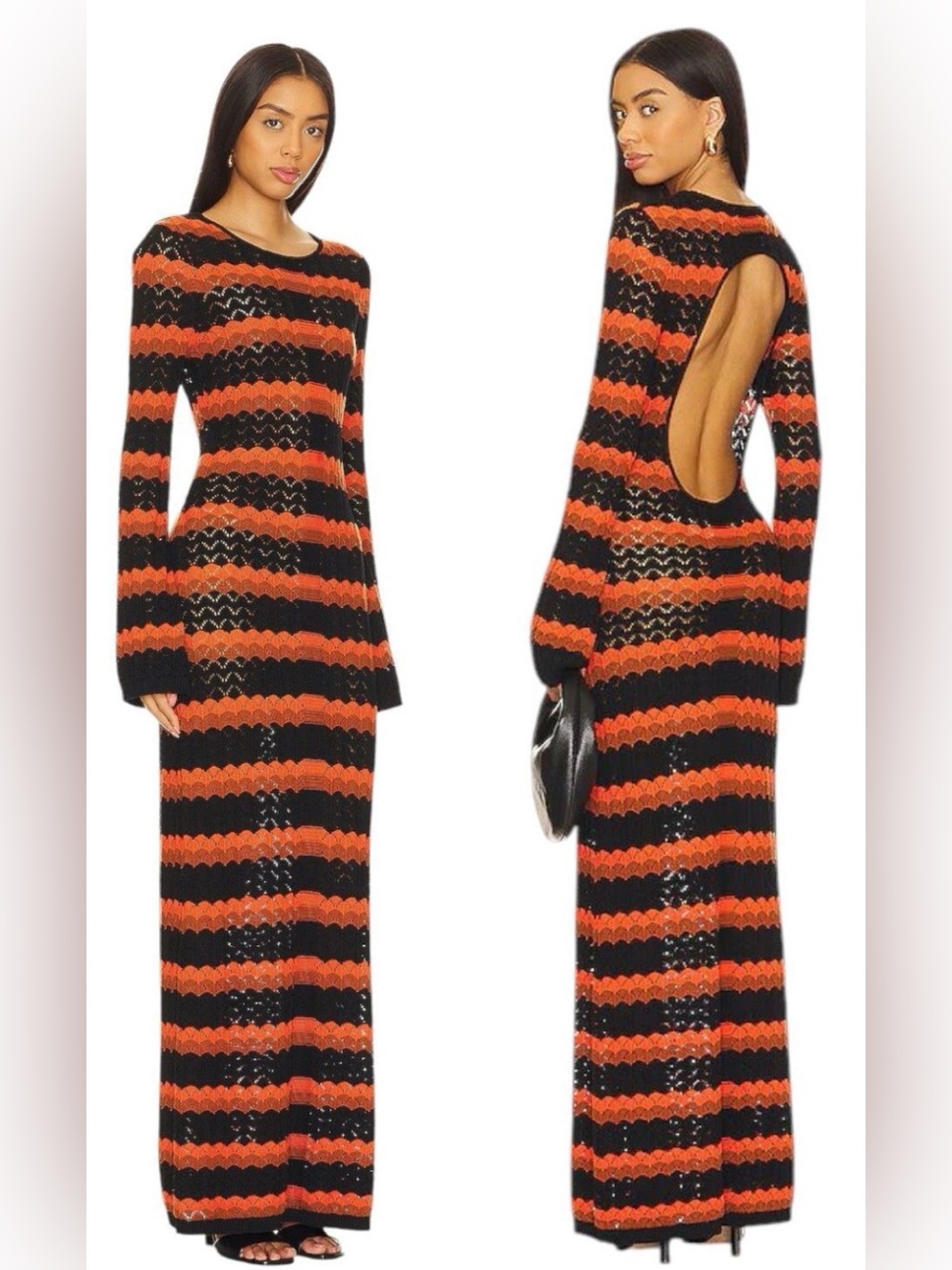 Shona Joy Isla Open Back Maxi Dress in Tangerine & Multi Size S